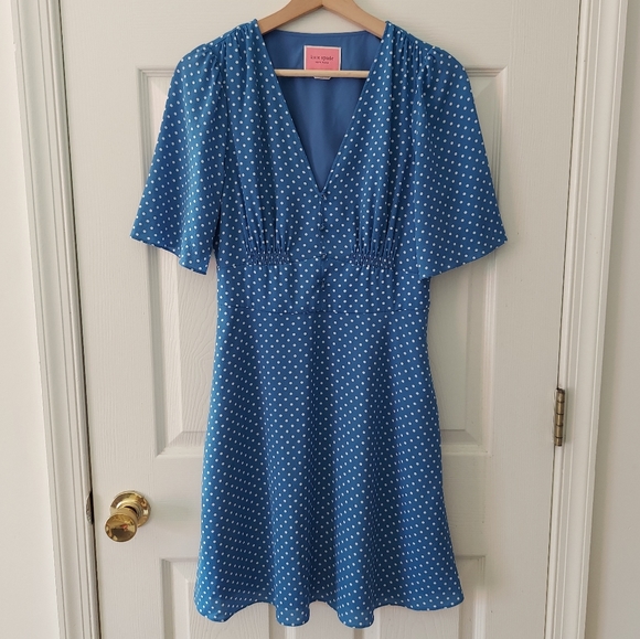 kate spade Dresses & Skirts - Kate Spade Cornflower Blue Crepe Tea Garden Polka Dot Dress Size 4 READ